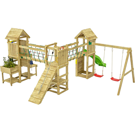 Complex de joaca din lemn Fungoo® Optimizer cu trei turnuri, poduri si leagane  08510PK - imagine 9